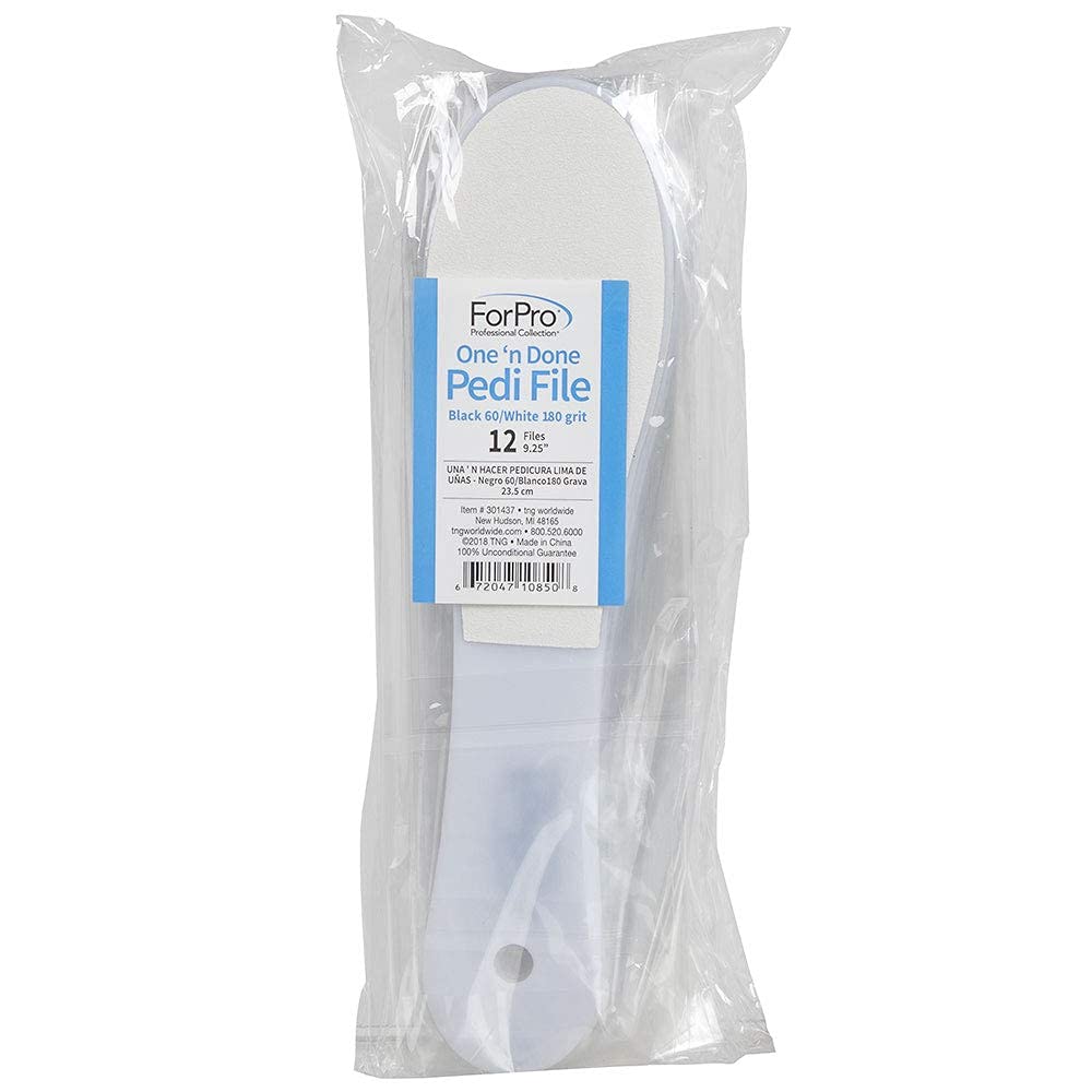 ForPro One ‘N Done Pedi File, Disposable Pedicure File for Feet & Heels, Double-Sided, Black 60/White 180 Grit, 9.5†L, 12-Count
